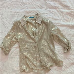 Alice + Olivia white shimmer button down